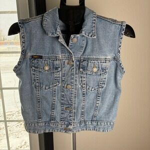 VTG Y2K DKNY Jeans Womens Light Wash Denim Vest Size S Cropped Button Front